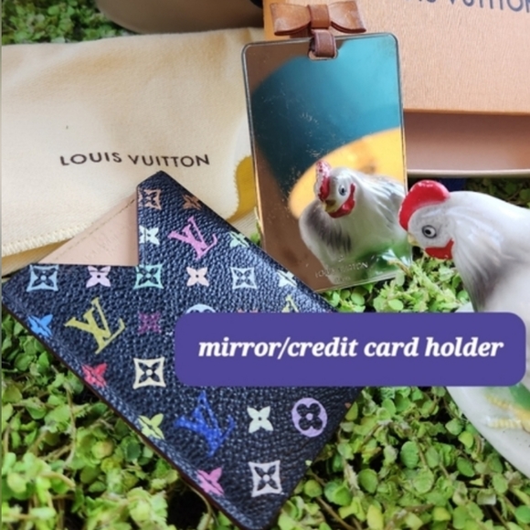 LOUIS VUITTON Black Multicolor LV Logo Mirror Credit Card Hotel Key Holder Case - Picture 7 of 16